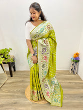 Samrpika Light Olive Green Silver Zari Worked Heavy Banarasi Saree